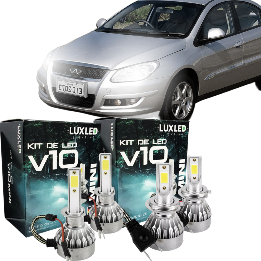 Kit Ultra Led V10 H7 H1 6500k 20000 Lumens Chery Cielo 2010 à 2012 Farol Baixo Alto