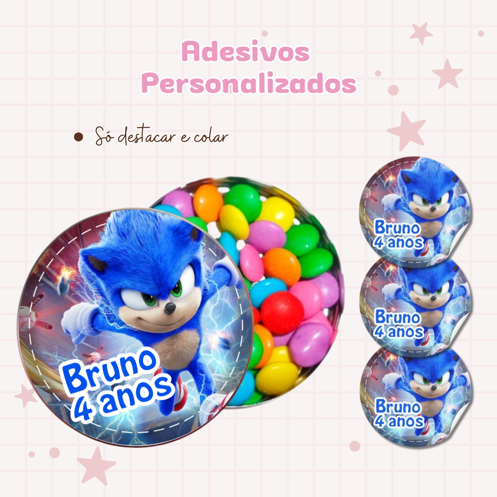 Adesivos Redondos Personalizados| SONIC | Adesivos SONIC | Festa Infantil| Lembrancinhas | TAG | TAGS