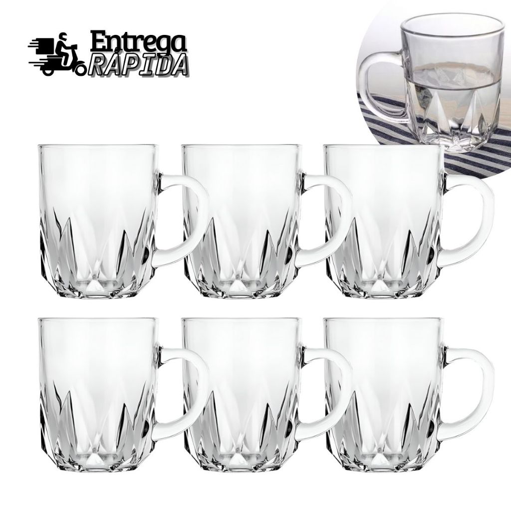Jogo De Xícaras Em Vidro 235ml Kit Canecas  Para Chá Café