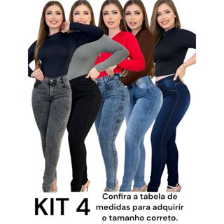 Kit 4 Calças Jeans Feminina Skinny Lycra Cintura Alta Modelo Empina Bumbum Lançamento Promoção em Oferta na Shopee