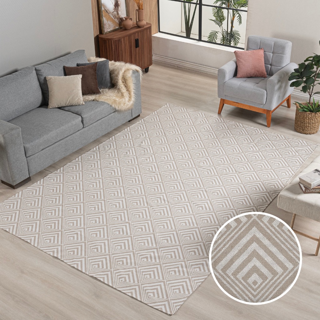 Tapete Promoção 3,00 M X 2,00 M Navalhado Areia Losango Promoção Sala Quarto Antiderrapante Moderno