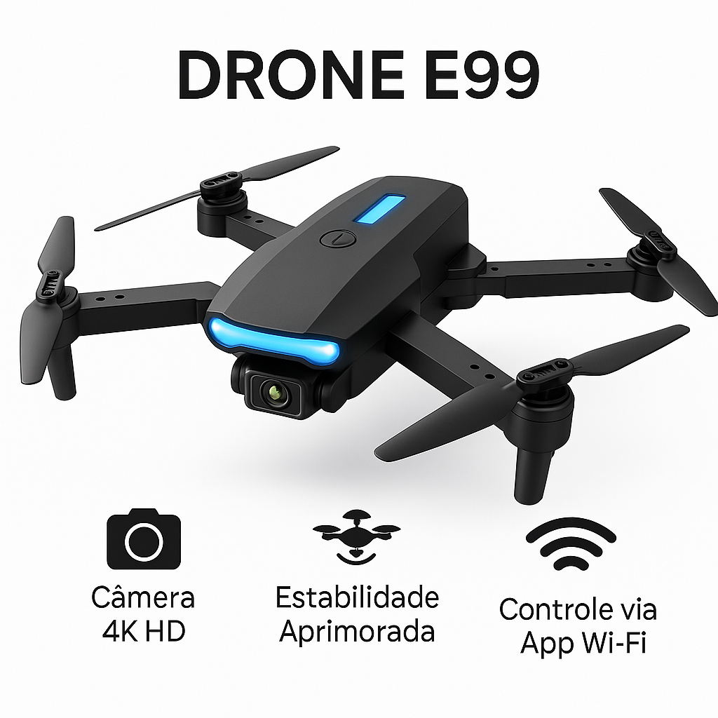 Drone E99 K3 Pro: Câmera 4K, Voo Estável e Acessórios Inclusos para Fotografia Aérea
