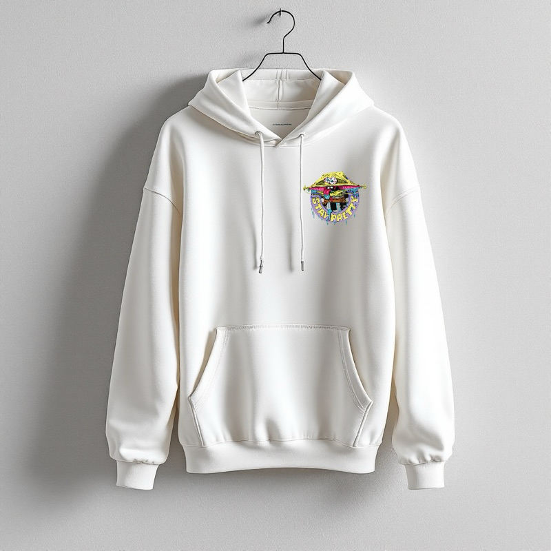Moletom Canguru Bob Esponja Desenho Happy Blusa de Frio Masculino Inverno com Capuz Flanelado Filme Unissex Infantil