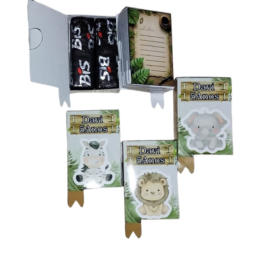 Mini Caixa Safari Baby Personalizada com Nome e Idade – Lembrancinha para Festa Infantil com Chocolate Bis (não incluso)