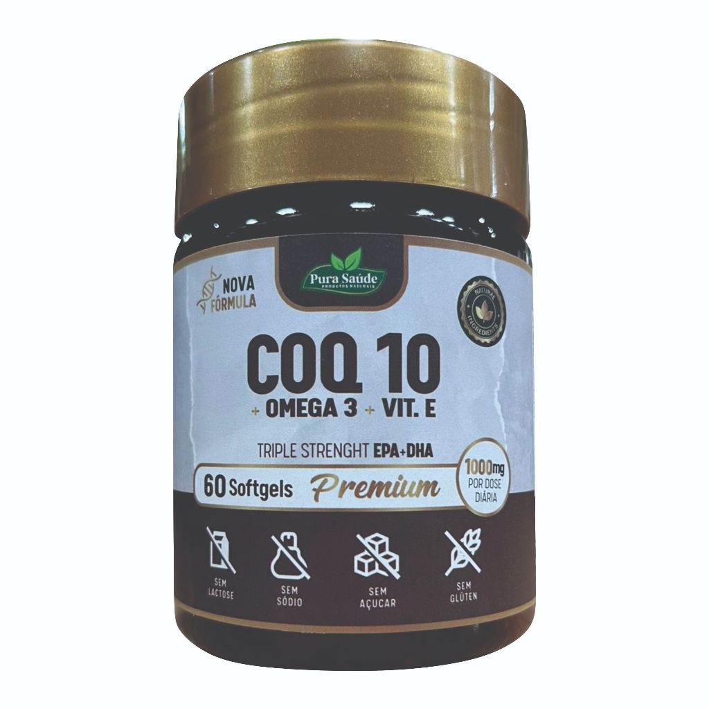 Coenzima Q10 + Omega 3 + Vitamina E 60 cáps - Pura Saúde