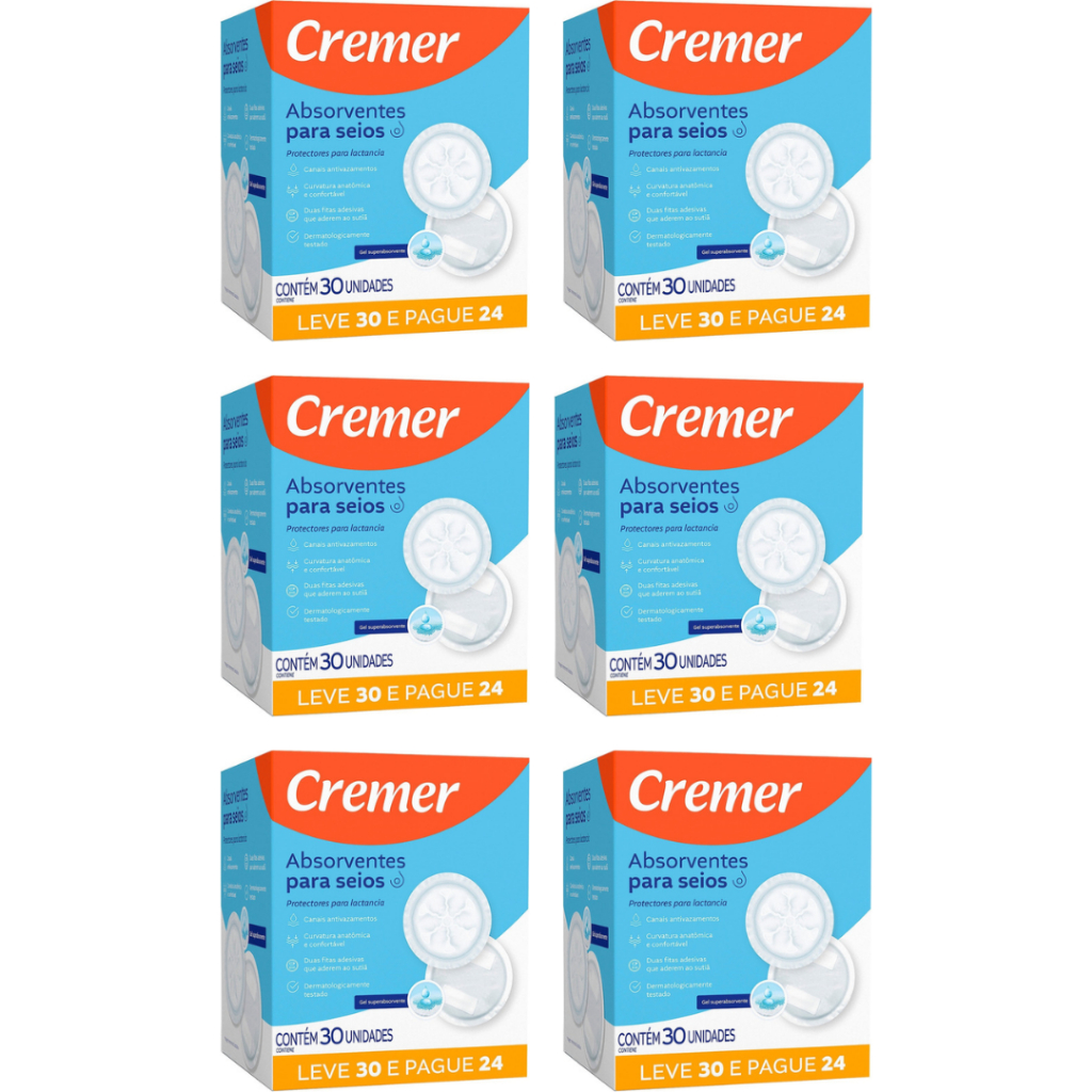 KIT 6 Absorventes Para Seios 30 Unidades - Cremer