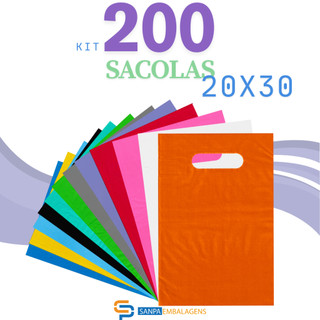Sacolas Plásticas Boca de Palhaço Alça Vazada 20x30 - 200 unidades