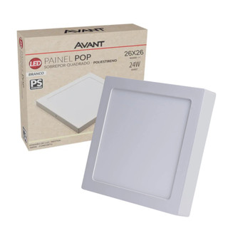 Luminária Painel Led 24w Sobrepor 26cmx26cm Avant Branco Frio 6500k