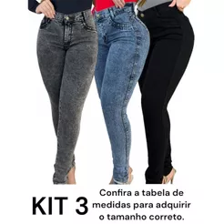 Kit 3 Calças Jeans Feminina Skinny Lycra Cintura Alta Modelo Empina Bumbum Lançamento Promoção