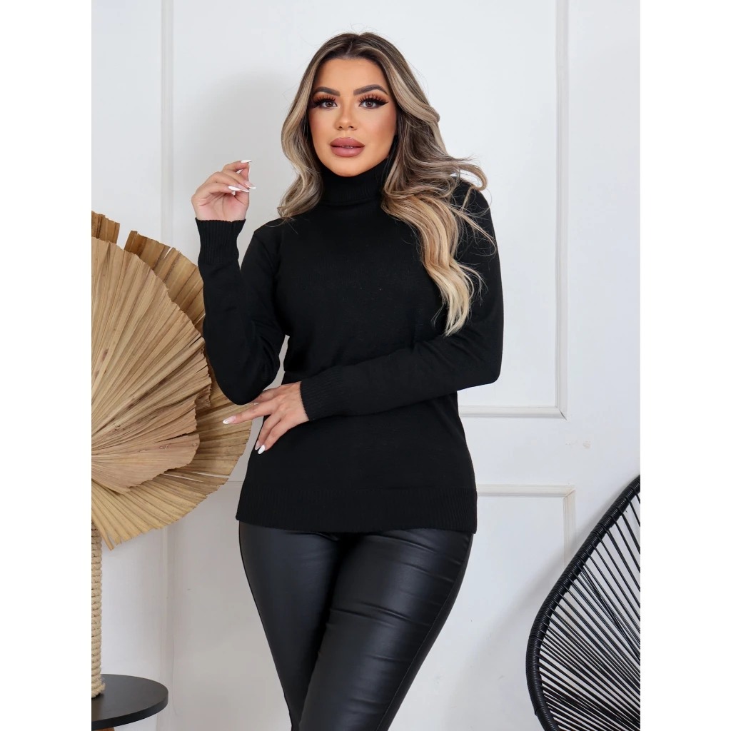 Blusa De Frio Cacharrel Feminina Gola Alta Canelada ELASTANO