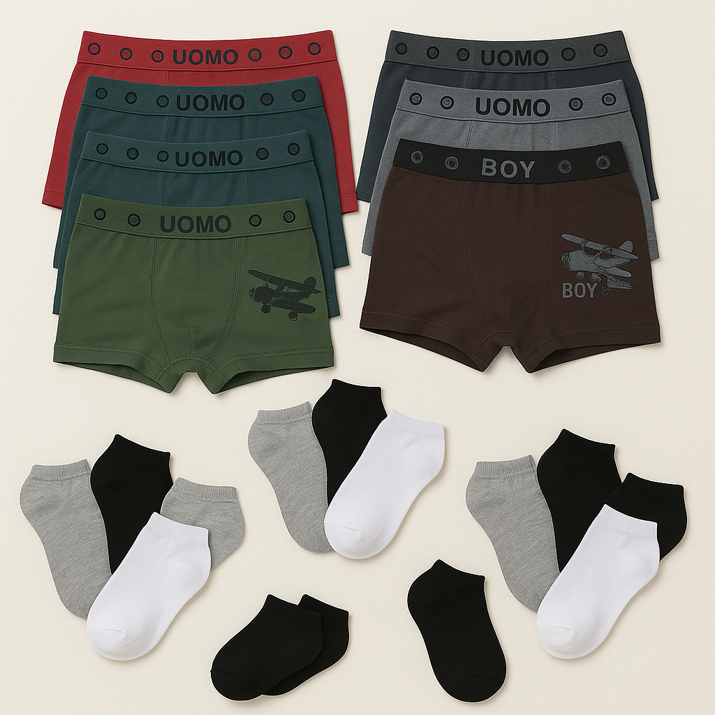 Kit 10 cuecas infantil microfibra + 12 pares de meia infantil em Oferta na Shopee