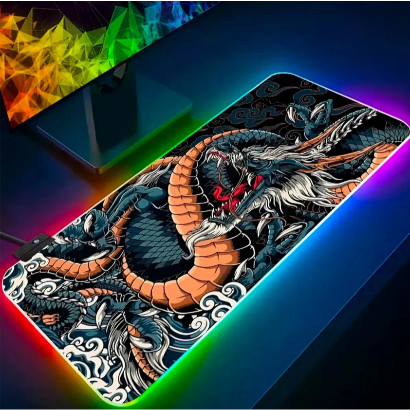 Mousepad Gamer Extra Grande Com Led Rgb 11 Cores 80x30cm -Dragão