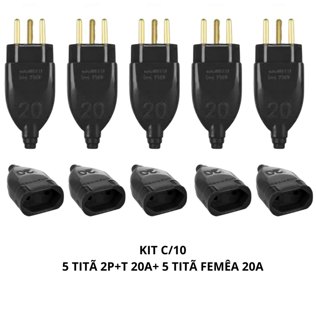 Kit com 10 Tomadas Titã, 5 Titã Macho 2p+t 10A/20A e 5 Titã Femêa 10A/20A Interneed
