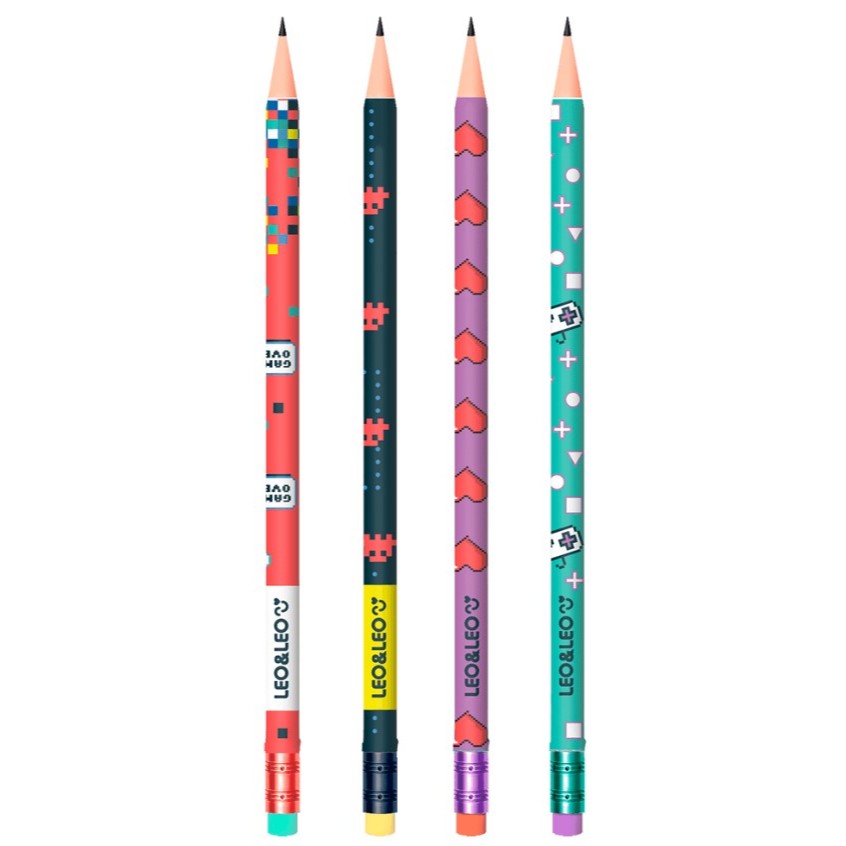 KIT COM 4 LÁPIS GRAFITE HB GAME / LEO&LEO / LEONORA / MATERIAL ESCOLAR em Oferta na Shopee