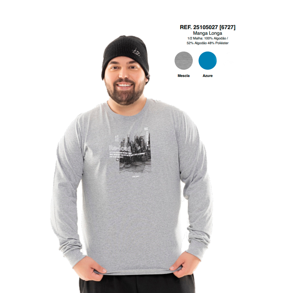 Camiseta Manga Longa em Algodão Tamanho G1 ao G3 em Oferta na Shopee