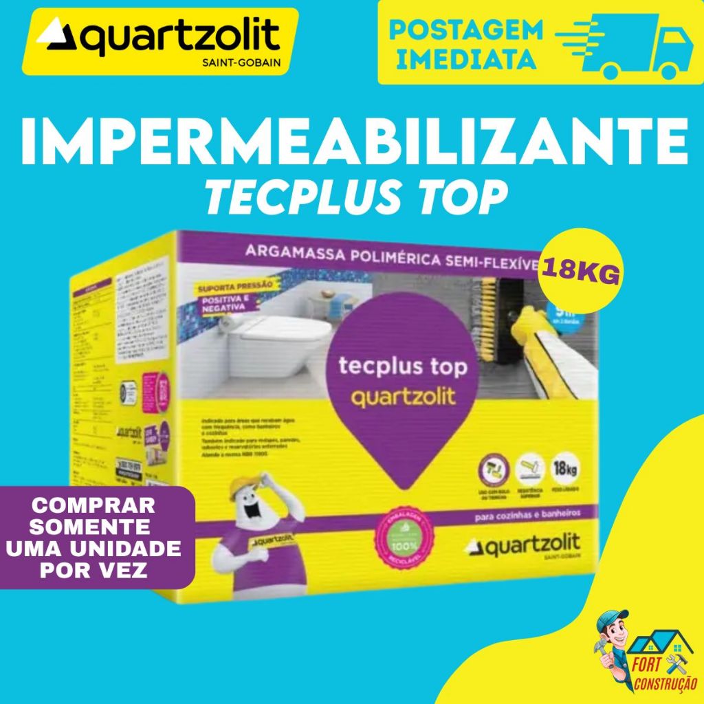 Impermeabilizante Tecplus Top Quartzolit 18kg Massa Polímérica Cozinha e Banheiros