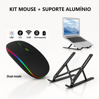 Kit Mouse Sem Fio Recarregável mais Suporte Notebook Tablet Regulável Home Office em Oferta na Shopee