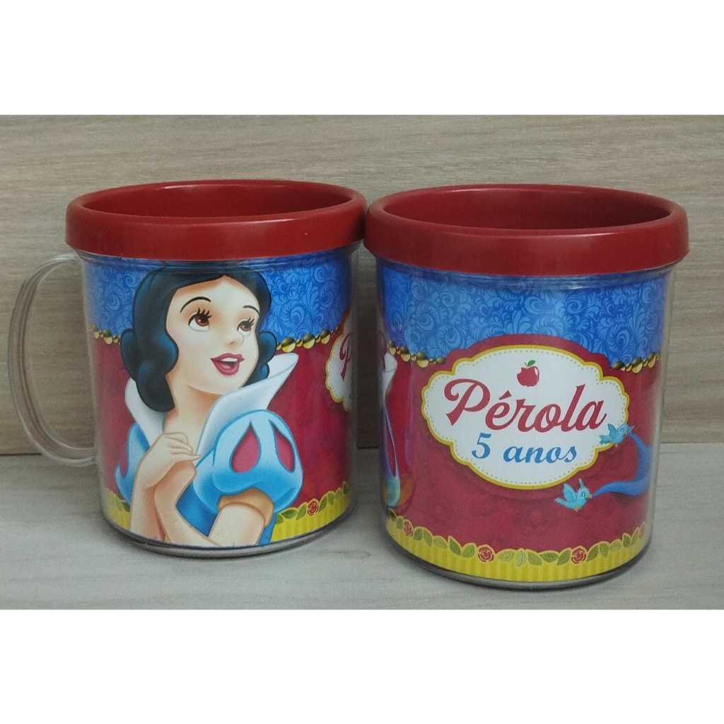 10 canecas acrílicas personalizadas para festa infantil, lembrancinhas. Branca de neve