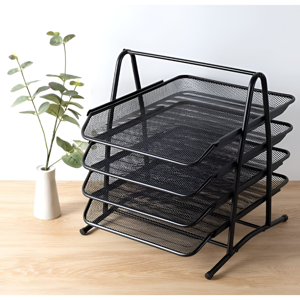 Organizador De Mesa Para Escritório Metal Com 4 Bandejas