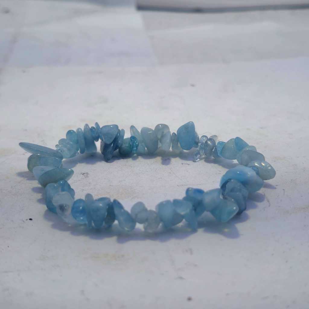 Pulseira De Pedra Agua Marinha Aquamarine (100% Natural)