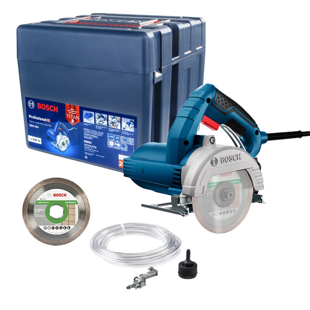 Serra Mármore Bosch GDC 151 1500w + Maleta + Disco de Cerâmica + Kit Para Refrigeração em Oferta na Shopee