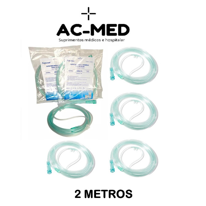 Cateter Nasal tipo óculos 2 Metros Foyomed cânula 10 Unidades