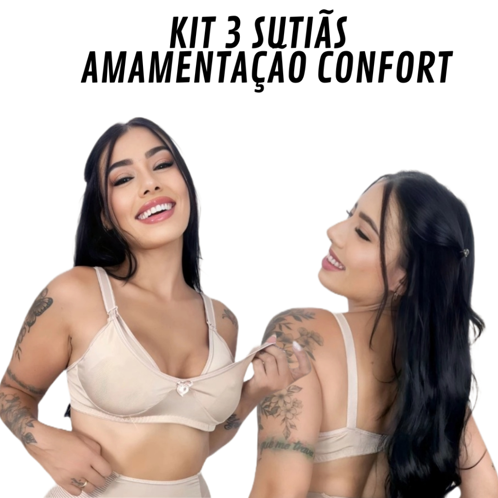 kit 3 Sutiã de Amamentação Básico Confortável Fecho Click Fácil Pós parto maternidade lactantes