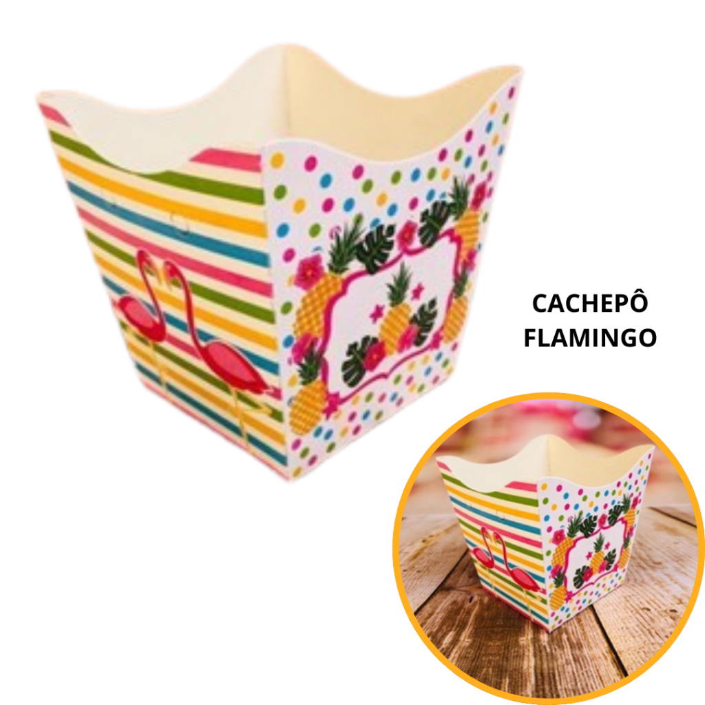10~60 KIT CACHEPÔ FESTA FLAMINGO 9X9X7CM VAZO DECORAÇÃO 67.1 ( NC TOYS CACHEPÔ )