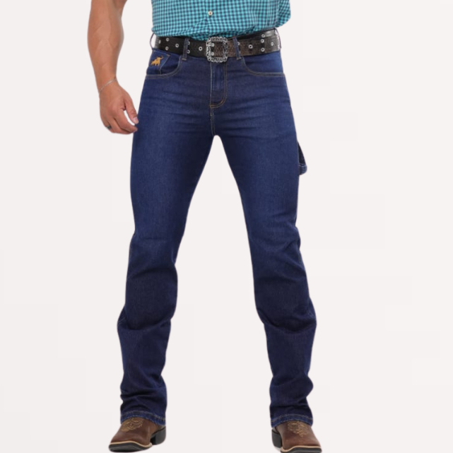 Calça COUNTRY CARPINTEIRA MASCULINA Rodeio Premium Original Elastano Texana Montaria Lycra Jeans Grosso
