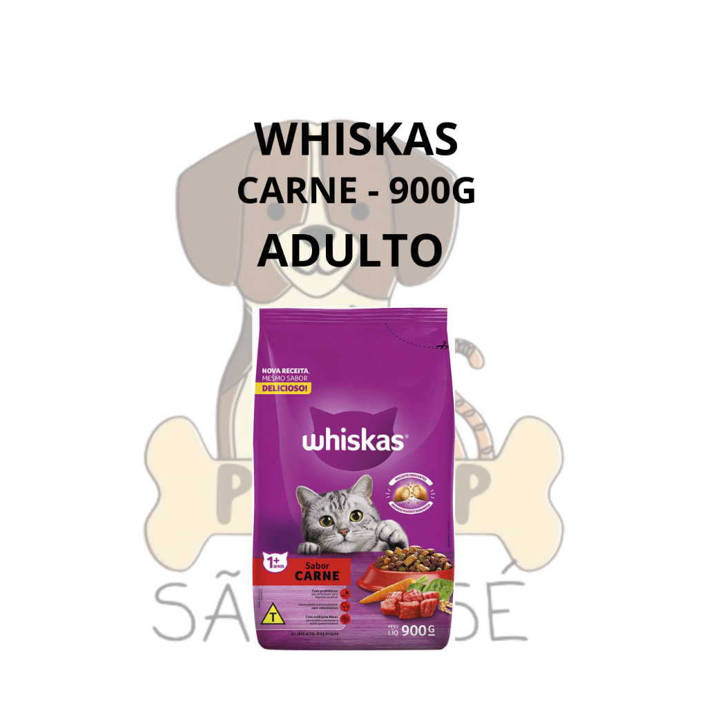 RAÇÃO WHISKAS 900G - GATOS ADULTOS E CASTRADOS / SABOR CARNE/PEIXE/FRANGO