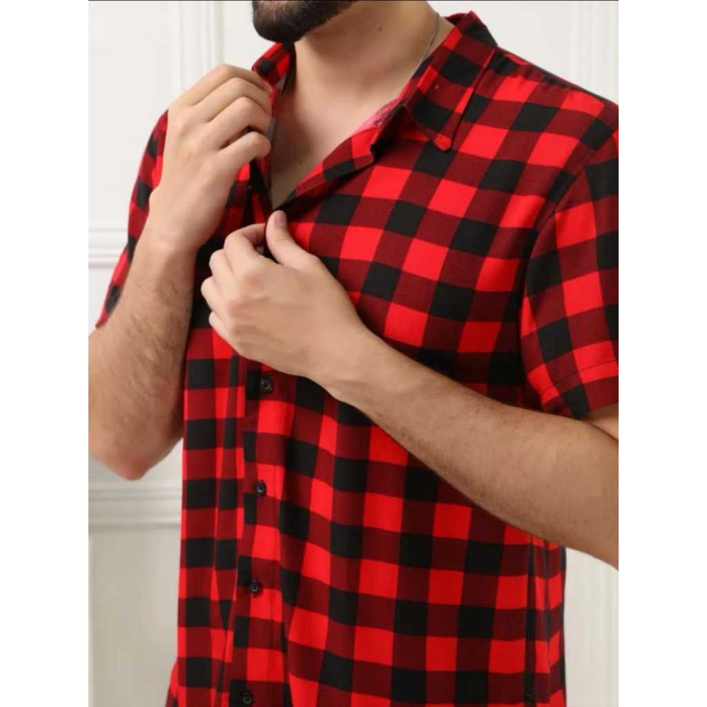 camisa xadrez masculina camisas manga curta viscose masculino colorida