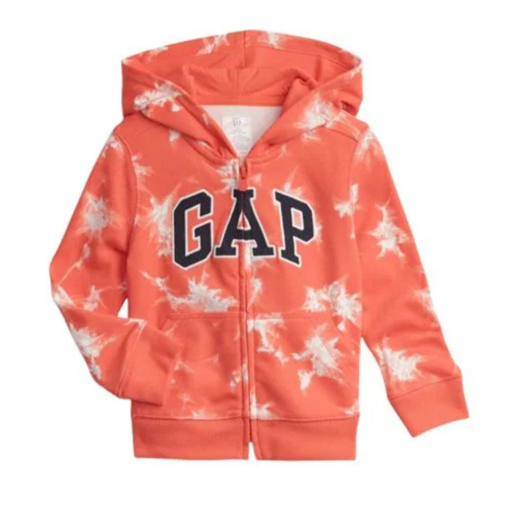 Moletom Infantil GAP Original com Capuz Zíper Tie Dye Coral – Roupa Inverno Criança Menino Menina