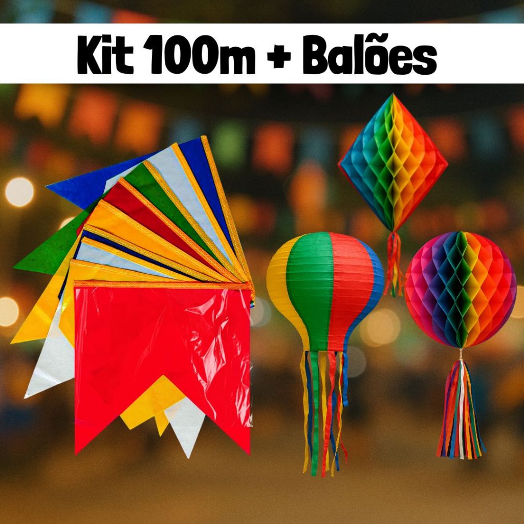 Kit decoração Festa Junina Banderinhas e Balões