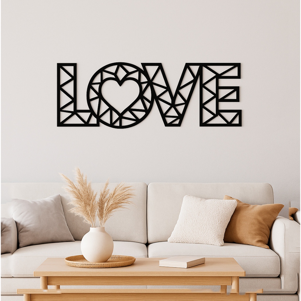Placa decorativa aresta "LOVE" em pvc expandido 10mm preto 45x18cm - ideal para paredes, quarto, sala.