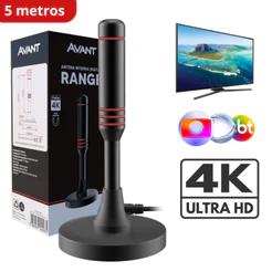 Antena Digital Tv UHD 4K Range Com Base Magnética e Cabo de 5 metros Preto Cod: 360020034 Avant