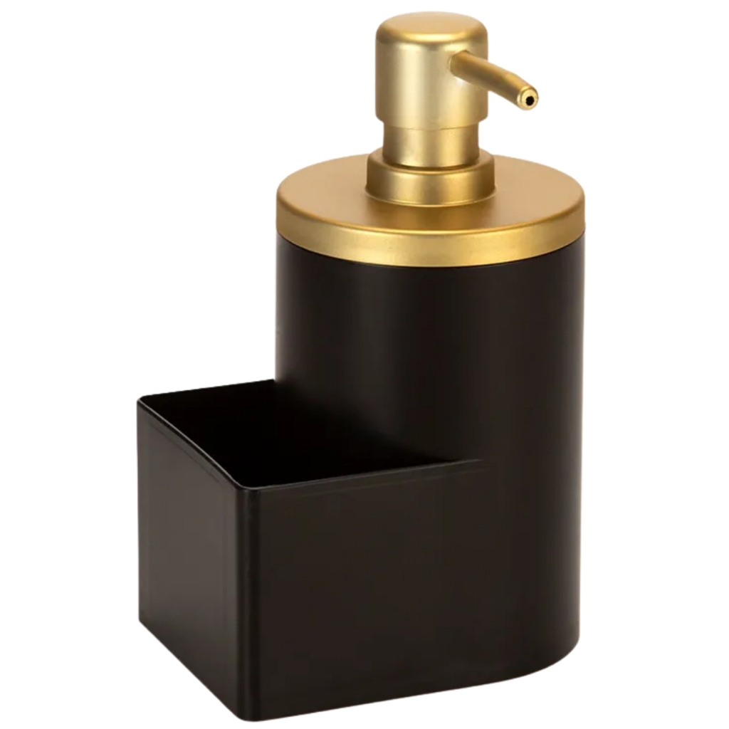Dispenser Porta Detergente 600ml Preto Dourado Suporte Para Bucha Buchinha Esponja Pia Cozinha Arthi em Oferta na Shopee