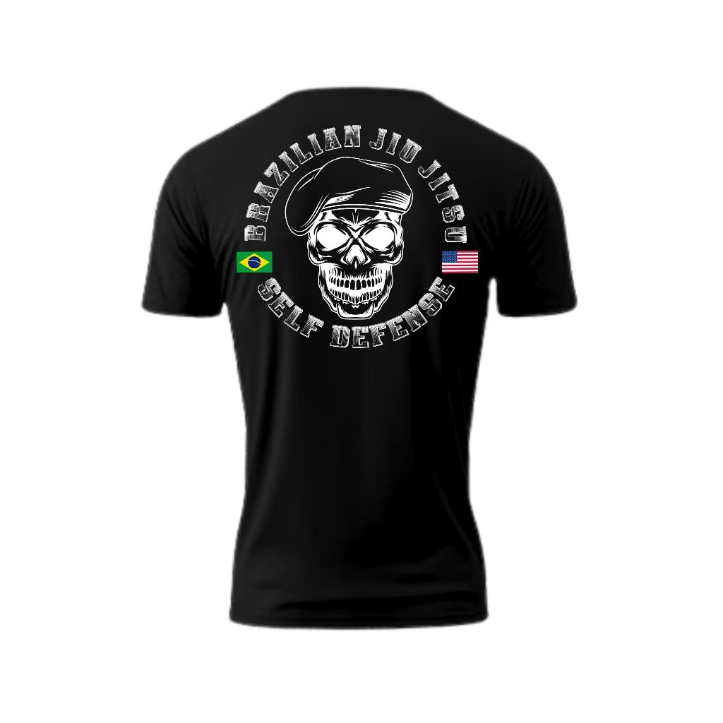 Camiseta e Bermuda Pra Jiu Jitsu Academia Treino Luta Caveira Policial Defesa Pessoal Masculina