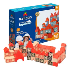 Brincando de Engenheiro Xalingo 120 Peças Madeira Infantil Brinquedo Pedagógico Montessori Criança