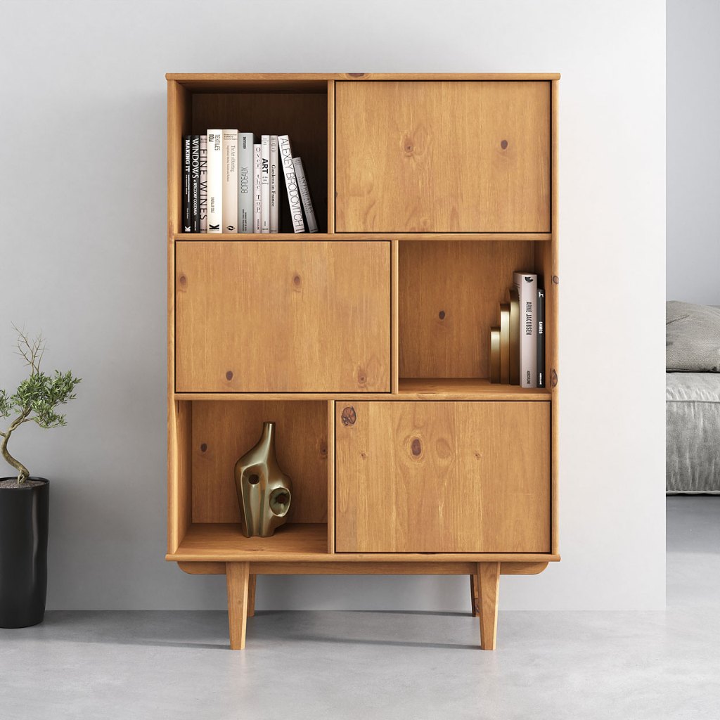 Armário Madeira Livros 3 Nichos Fecho Toque  Madeira Freijó Simona em Oferta na Shopee