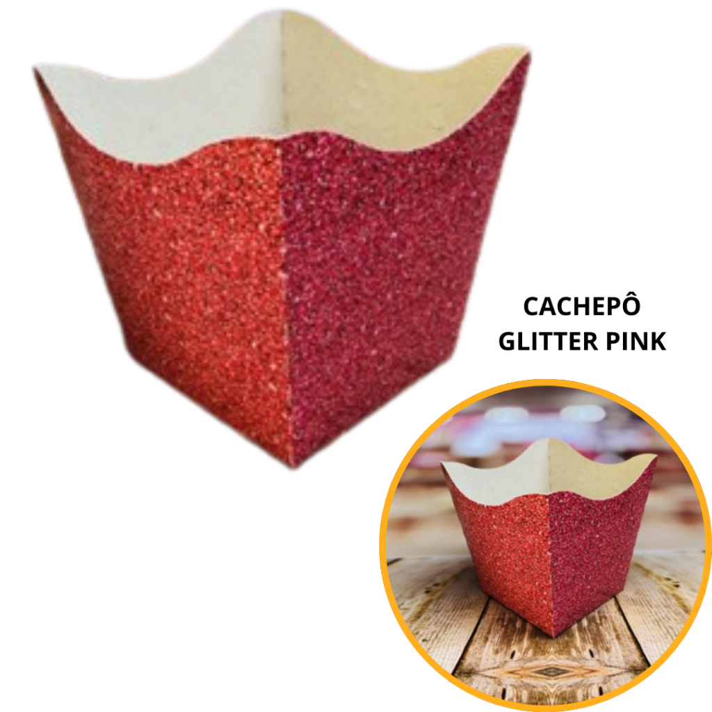 10~60 KIT CACHEPÔ FESTA IMITAÇÃO GLITTER PINK  9X9X7CM VAZO DECORAÇÃO   2.67 ( NC TOYS CACHEPÔ ) - Home & Living