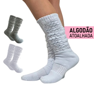 Meia Aeróbica Longa Comprida Grossa Resistente Alta Qualidade Centopé Branca Cinza Atoalhada Esportiva em Oferta na Shopee