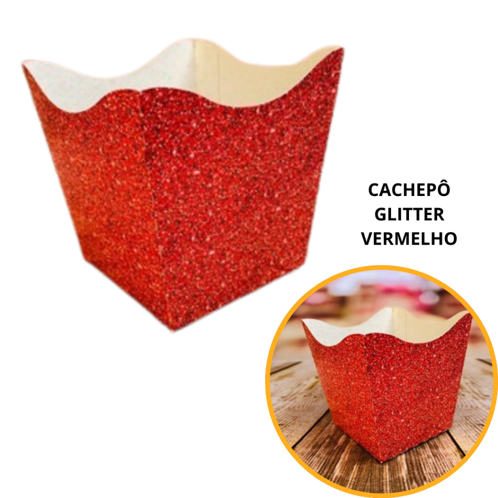 10~50 KIT CACHEPÔ FESTA IMITAÇÃO GLITTER VERMELHO 9X9X7CM VAZO DECORAÇÃO 2.68  ( NC TOYS CACHEPÔ ) em Oferta na Shopee