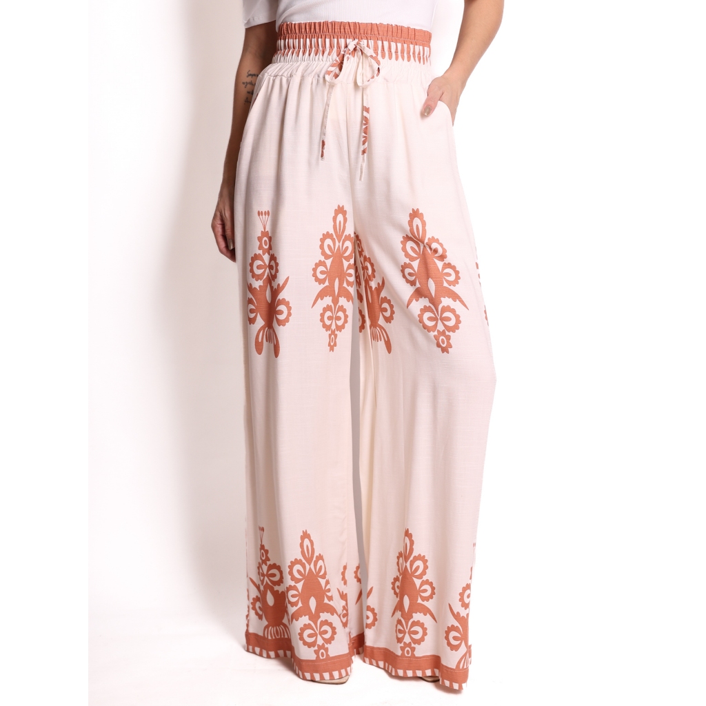 Calça Pantalona Estampada Forrado Lançamento Moda Feminina COD 150
