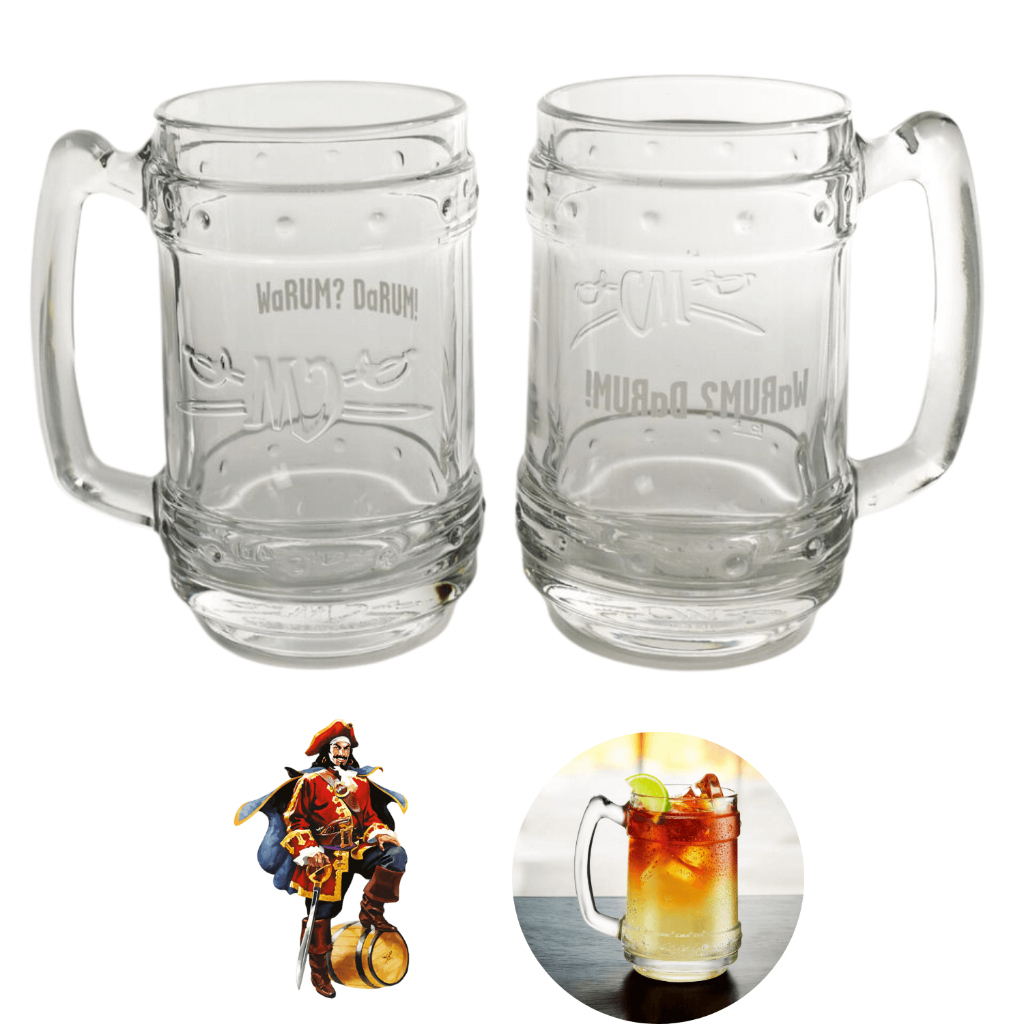 Kit 2 Caneca de Chopp, Cerveja Coquetéis, Rum Em Vidro Decorada 400ml Captain Morgan Entrega Express