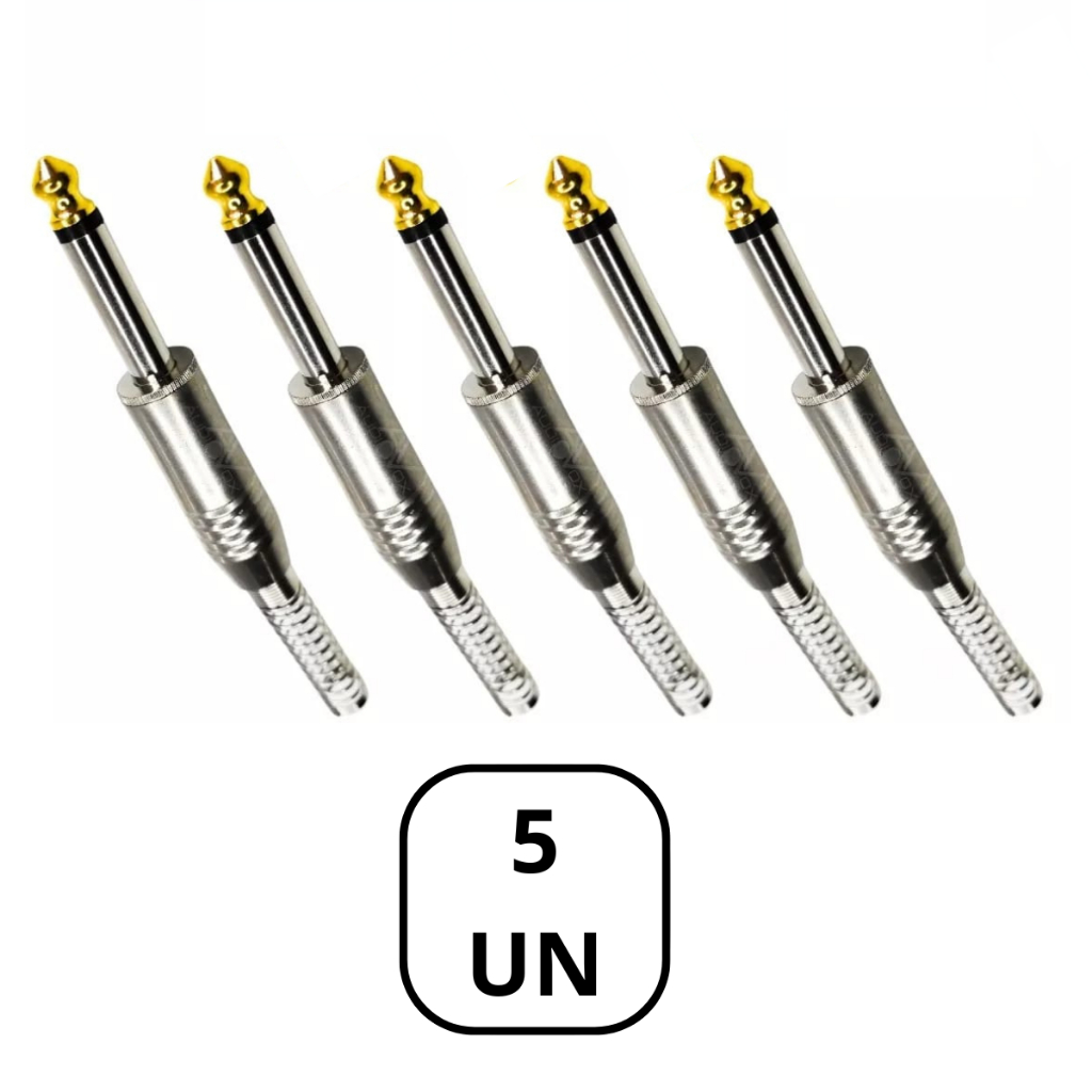 Kit 5x Plug P10 Mono Ponta Ouro Conector Metálico Violão Guitarra Com Mola Profissional 5 peças em Oferta na Shopee