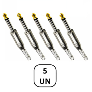 Kit 5x Plug P10 Mono Ponta Ouro Conector Metálico Violão Guitarra Com Mola Profissional 5 peças em Oferta na Shopee