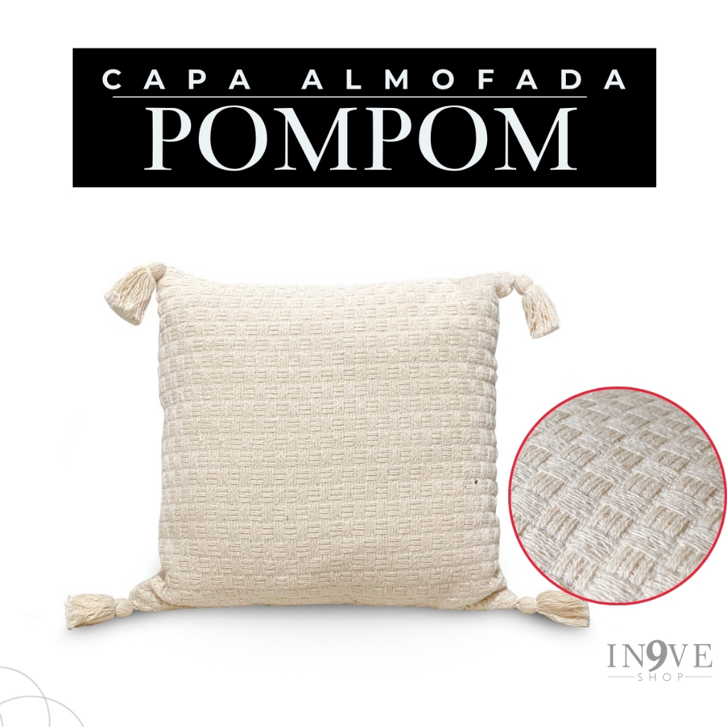 Capa de almofada boho 40x40CM PomPom cru em 100% algodão bohochic - Sofá Sala Cama