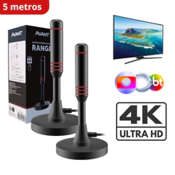 Kit 2 Antenas Digital Tv UHD 4K Range Com Base Magnética e Cabo de 5 metros Preto Cod: 360020034-2 Avant