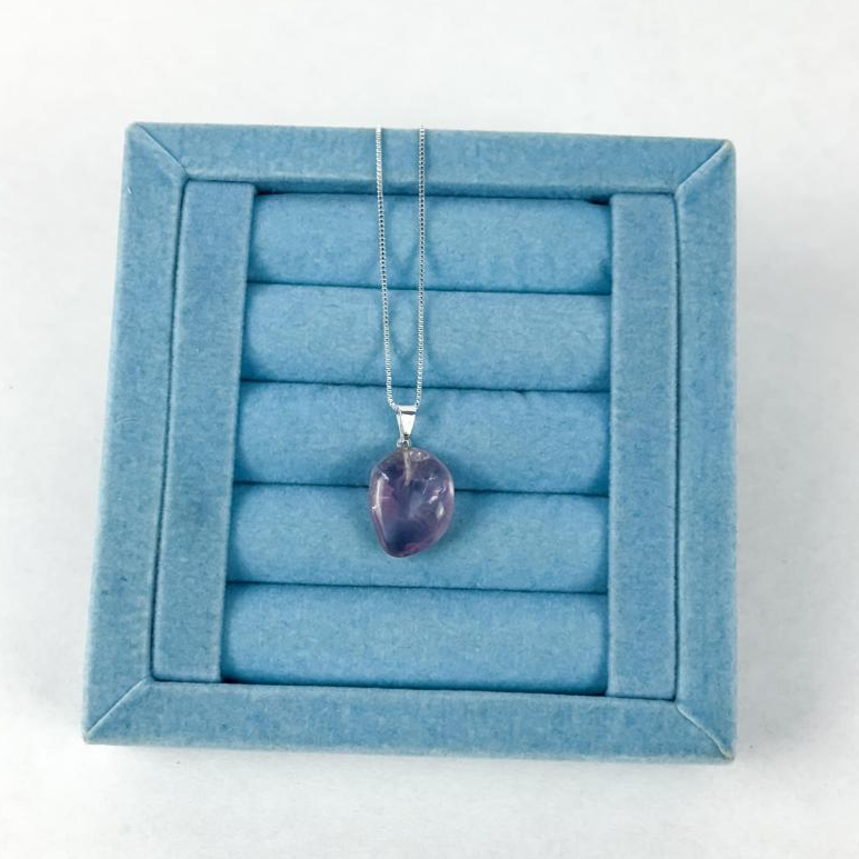 Colar Longo Ametista - Banhado a Prata - Cordão Feminino Pedra Natural