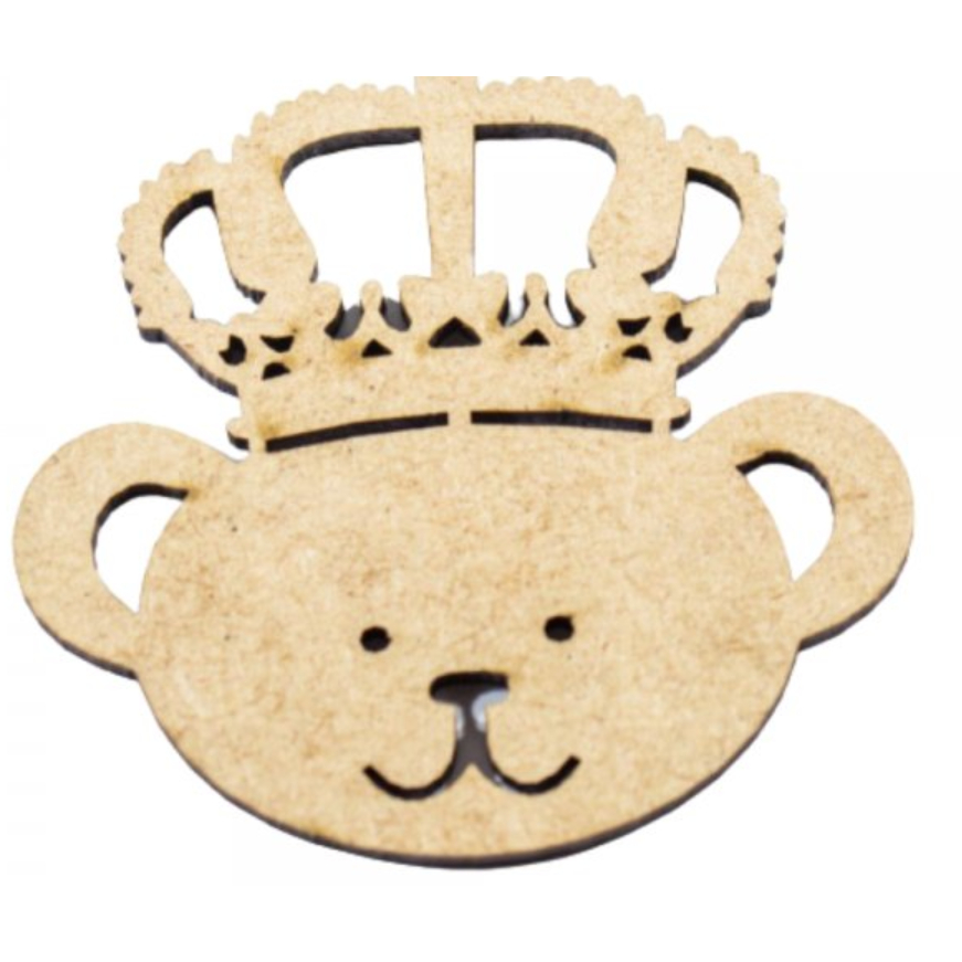Aplique MDF Urso Rei para decoração infantil quarto bebê